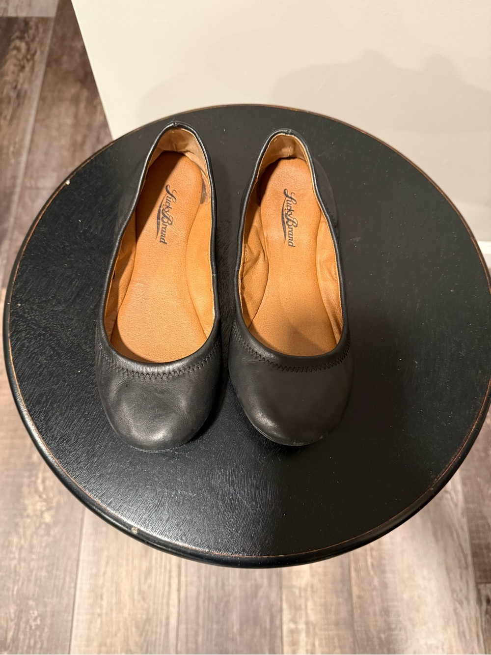 Lucky Brand Black Leather Slip-On Ballet Flats